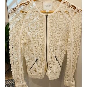 Piperlime Collection Ivory Lace Crochet Full Zip Bomber Jacket XS 100% Cotton